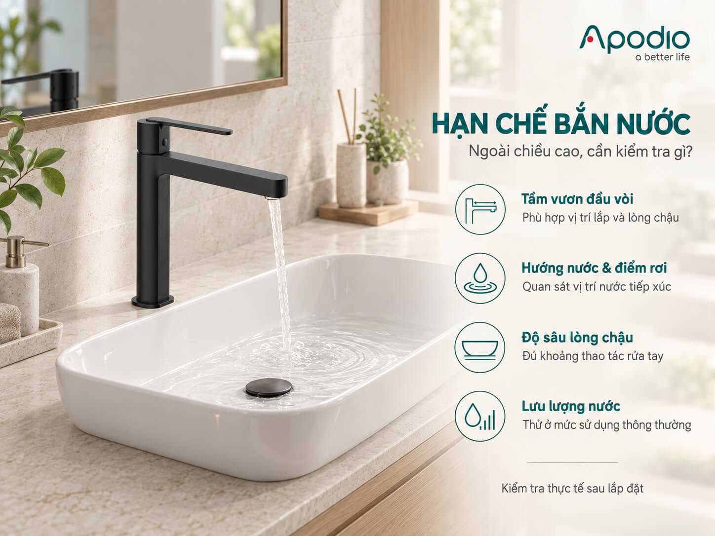 Chiều cao vòi lavabo đặt bàn bao nhiêu 