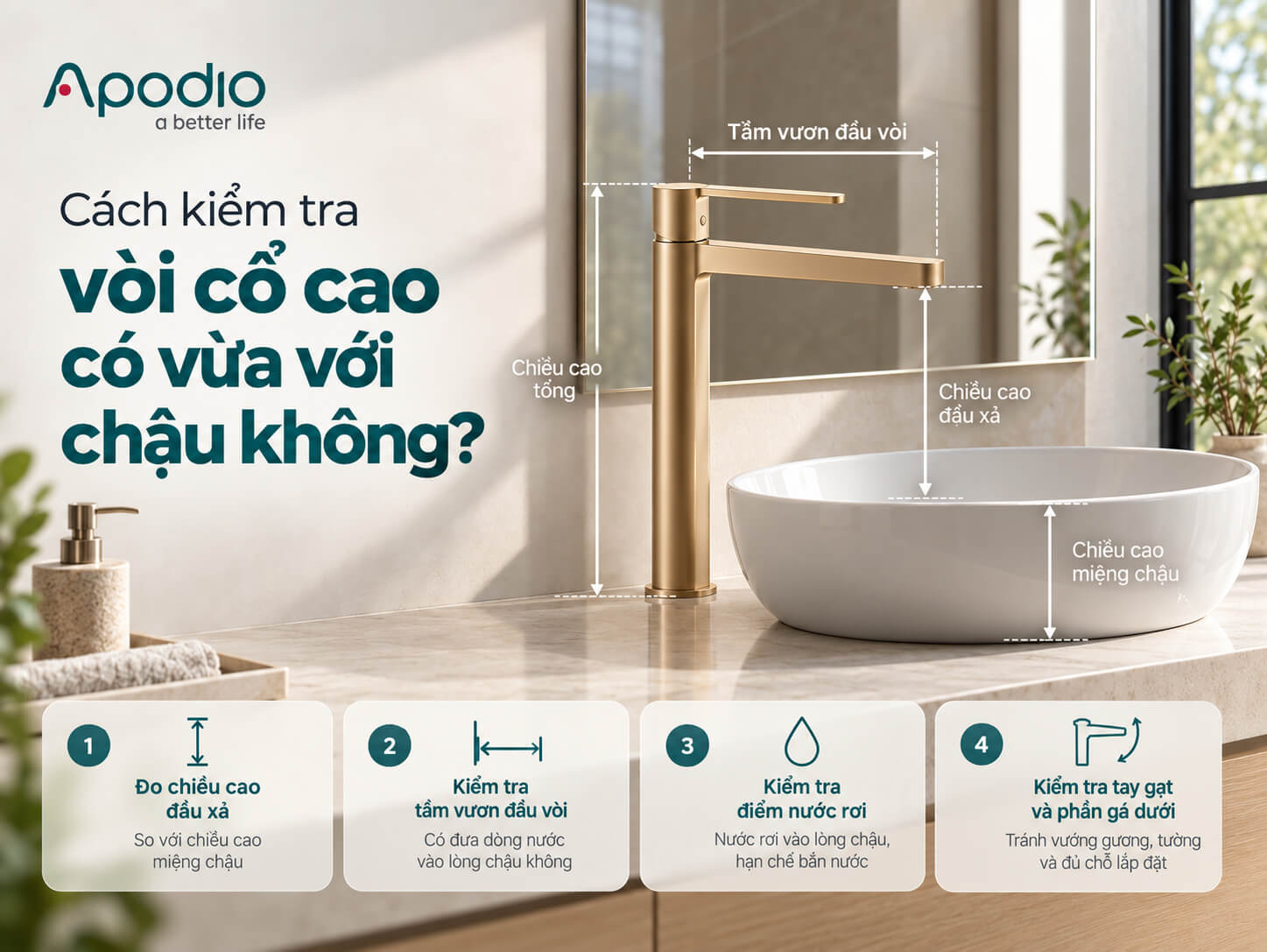 Vòi lavabo cổ cao dùng cho chậu nào