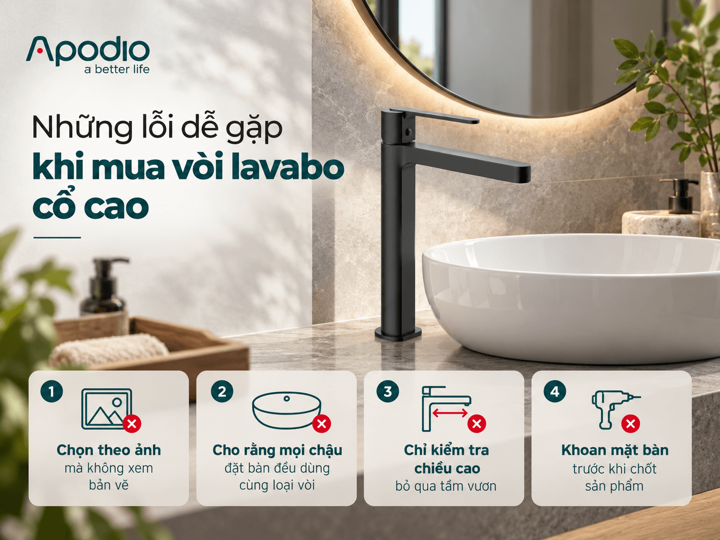 Vòi lavabo cổ cao dùng cho chậu nào