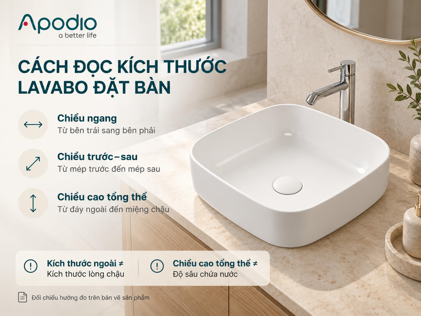 Kích thước lavabo đặt bàn phổ biến